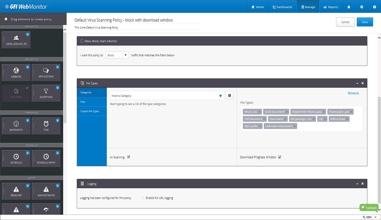 Policies - default security scanning policy